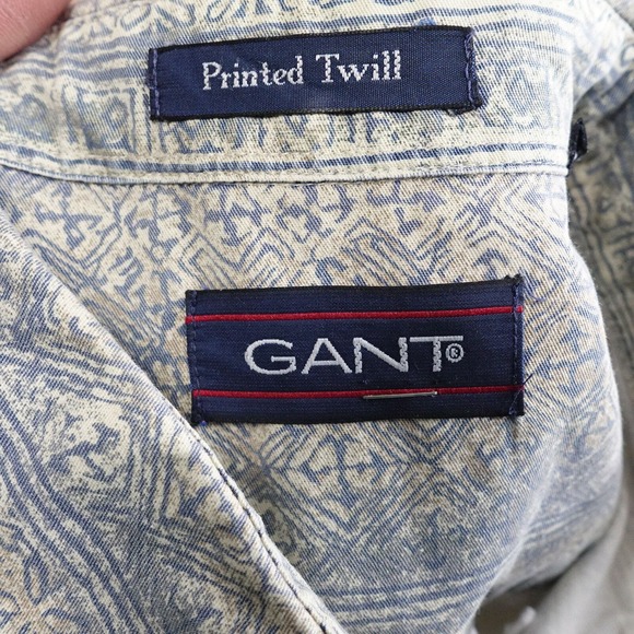 VINTAGE GANT PRINTED TWILL SHORT SLEEVE BUTTON DOWN SHIRT MENS SIZE L 90s - Picture 7 of 8